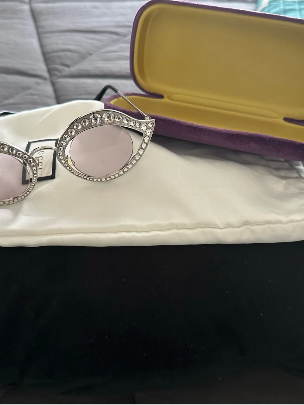 Gucci Crystal-Embellished Cat-Eye Sunglasses in White